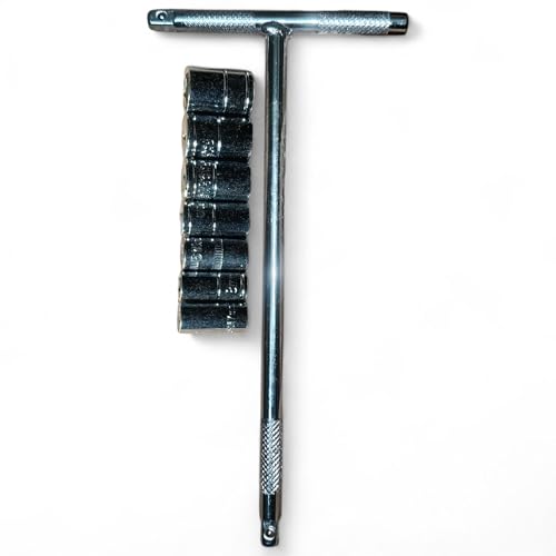 Image of T Handle With 1 /4 Drive and 7 Sockets - 7mm, 8mm, 9mm, 10mm, 11mm, 12mm, 13mm Hex Socket Spanner Set