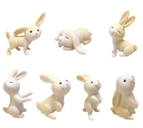 IhLux Conejo de Pascua Decoraciones Mini Figuras de Conejito Set 7pcs Conejito Decoración de Pasteles Conejito Juguetes Adorno de Paisaje Micro para Decoración de Fiestas Mesa de Casa
