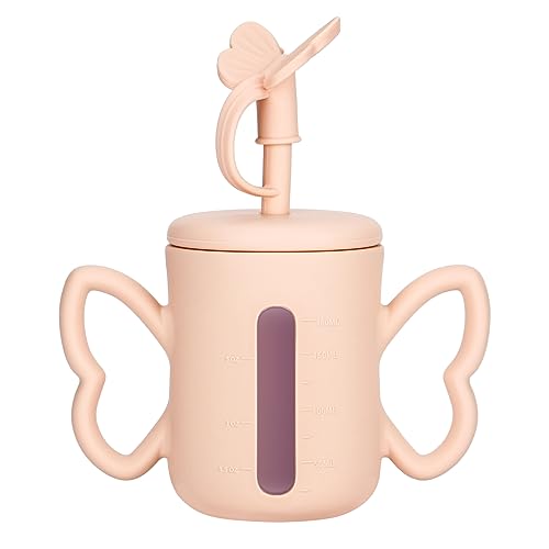 Image of Dommy Butterfly Training Cup with Straw Lid For 6M+ Infants & Toddlers, Pink Sippy Cup/Smoothie Cup, 5oz