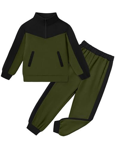 Boys Clothes Solid Color Block Kid Boys' Clothing Sets Stand Collar Half-Zip Sweatsuit 2pcs Outfits with Pocket 6-12y
