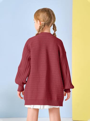 Image of Haloumoning Kids Girls Open Front Cardigan Sweaters Long Sleeve Cable Knit Fashion Clothes with Pockets 5-14 Years