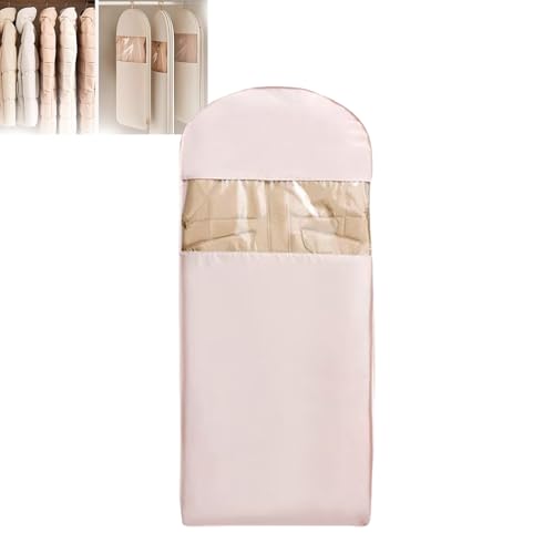 Space Saving Hanging Garment Bag with Self Compression Zipper, 2025 New, Space Saver Closet Organizers, Dust Cover Clothes Bags Travel Organizer for Down Coat Suit (Pink_XL)