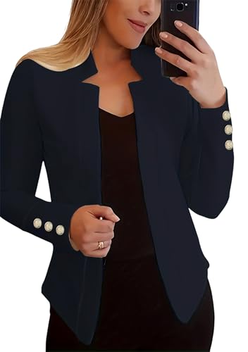 Womens Casual Business Autumn Blazers Button Lapel Suits Open Front Solid Color Jackets
