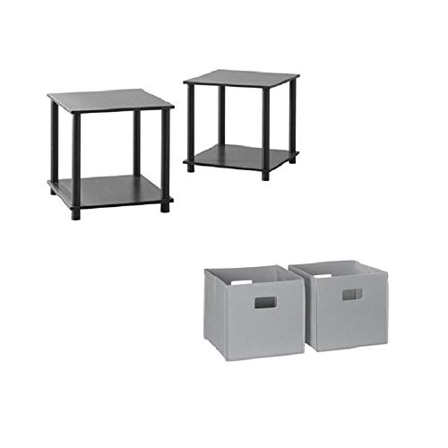 Mainstays Parsons No Tools Living Room Furniture Single Cube Shelf Oak Side End Tables with Storage, Black, Set of 2 Mainstays Parsons No Tools Living Room Furniture Single Cube Shelf Oak Side End Tables with Storage, Black, Set of 2