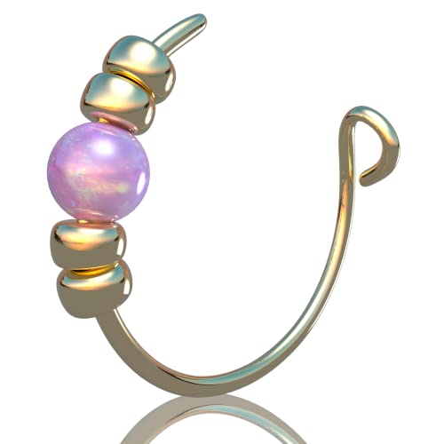 Handmade Gold Clip on Nose Piercing Hoop - Tiny 24 gauge Faux Nose Ring with a 2mm Pink Opal - Hypoallergenic Smooth 14k Gold 7mm Thin Fake Nose Hoop