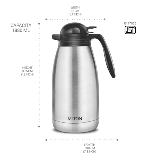 Insulated Jug Coffee Carafe 68 oz Thermosteel Water Coffee,Tea Flask- Double Wall Vacuum Insulated, 304 Stainless Steel Hot Beverage Dispenser-Thermal Carafe AirPot Silver (2000 ml)