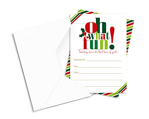 Paper Clever Party Oh What Fun Christmas Party Invitations With Envelopes (25 Pack) Blank Invite Cards For Holiday Occasions - Festive Red And Green - Printed 5X7 Set #TOP19