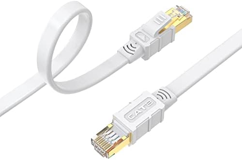 Larrok Cat8 Ethernet Cable 9FT, High Speed Flat Internet LAN Cable 40Gbps 2000Mhz with Gold Plated SFTP RJ45 Connector, 26AWG Shielded Indoor Network Cable for Modem/Router/Gaming