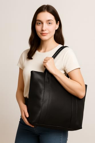 Image of Women's Brown Leather Tote Bag for Office | Laptop Handbag with 11 Inch Compartment, Multiple Pockets & Zipper | Large Capacity Work Shoulder Bag for Daily Use & Travel | quality material