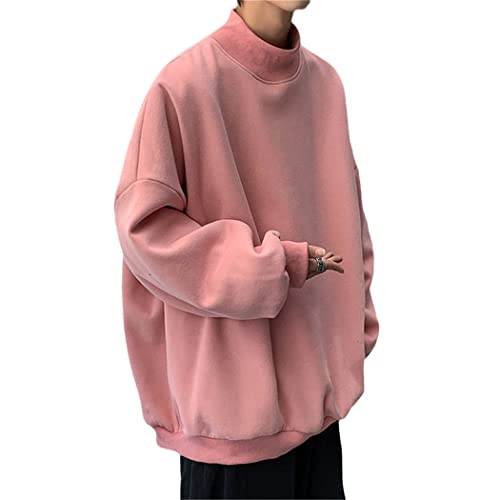 Sweat à capuche col haut en coton rose XXXXL pour homme décontracté