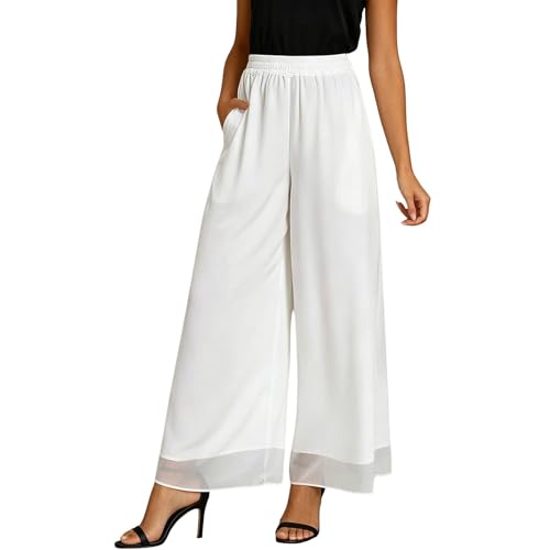 Pantalon palazzo femme fluide taille haute avec poches