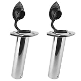 Five Oceans Stainless Steel Flush-Mount Fishing Rod Holder, 15-Degree Top Flange, PVC Tube with Flip-Up Cap and Gasket, Open End Base, Pack of 2 - FO4496-M2