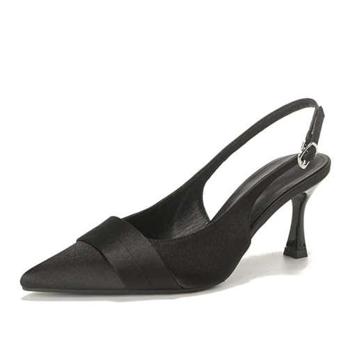 HIPPOSEUS Women's Slingback Pumps Shoes Satin Prom Heels Pointed Toe Bridal Shoes