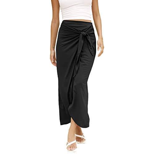 TASAMO 2023 Women's High Waisted Maxi Skirt - Draped Pleated Skirt for Casual Outfits（X-Large,Black）