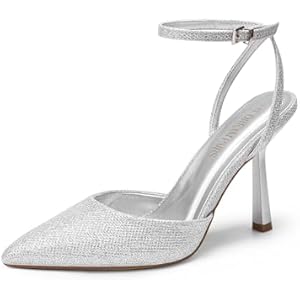 DREAM PAIRS High Heels for Women Closed Pointed Toe Dress Shoes for Women Ankle Strap Stiletto Heel Party Wedding Sexy Pump Shoes 6.5 Silver-glitter