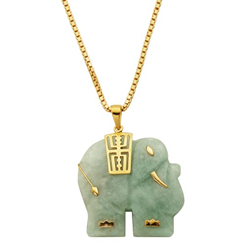 Amazon Collection 18 Karat Yellow Gold Plated Sterling Silver Genuine Green Jade Elephant Pendant Necklace, 18 Inch Box Chain #TOP16