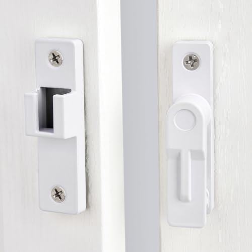 Image of White Flip Barn Door Lock - 180 Degree Barn Door Lock Privacy Latch - Zinc Alloy Security Latches for Barn Doors, Garden Gates, Windows, Cabinets, and Sliding Doors