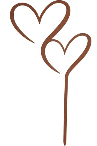 Generisch Rost Gartenstecker Herz Edelrost-Blumenstecker aus Metall - Robust & Wetterfest - Beetstecker Garten-Deko Outdoor Doppelherz