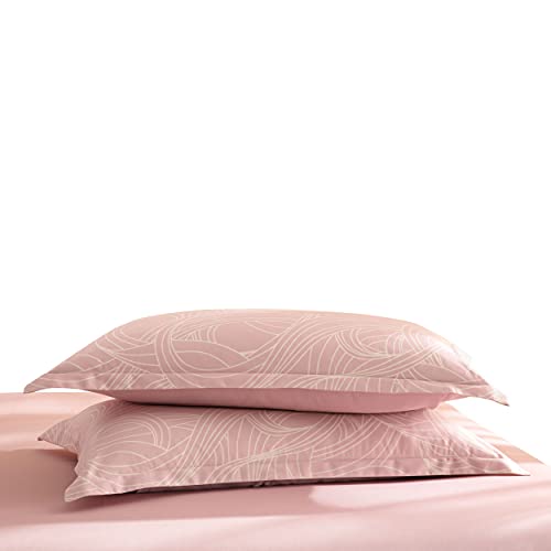 homebox 100% Egyptian Cotton Duvet Cover Set - 3 Pieces Luxury Long-Staple Cotton Geometric Print Bedding Covers,Breathable and Soft,Sateen Weave Premium Bedding Set (King,Pink,90''x 104'')