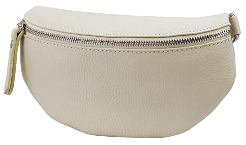 SH Leder ® echt Leder Hüfttasche Damen Herren Unisex Gürteltasche für Festival Reise Bauchtasche kleine Crossbody Bag Frauen Ledertasche 23x12cm AVA G292 (Beige)