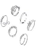 Dcfywl731 6Pcs Anxiety Ring for Teen Girls Fidget Rings for Anxiety Rings With Beads Worry Jewelry A