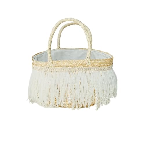 Sac en paille tissée élégant avec plumes et perles pour vos soirées d'été