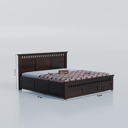Image of Solid Sheesham Wood King Size Bed with Storage Box | Wooden Double Bed for Bedroom | Kuber Design Double Bed Cot Palang for Home | Rosewood, Walnut Finish