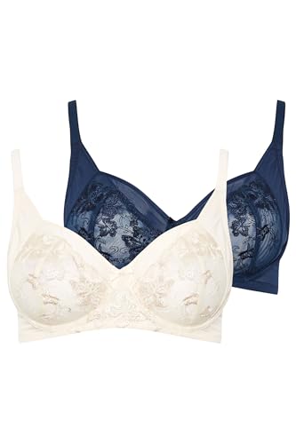 Yours 2 Pack Curve Blue & White Floral Embroidered Underwired Bras - Women's - Plus Size Curve