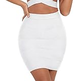 HLBandage Solid High Waist Mini Bandage Pencil Skirt (M, White)