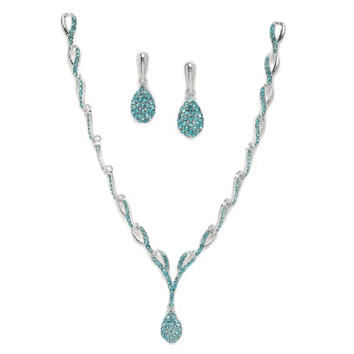 Image of ZENEME Oxidised Silver-Plated Cubic Zirconia Studded Teardrop Shaped Necklace With Earrings Jewellery Set For Girls and Women