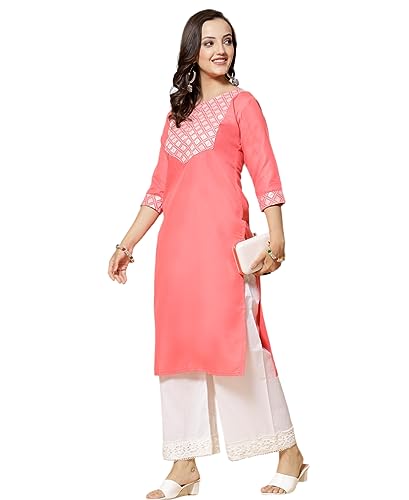 Image of Women's A-Line Cotton Embroidery Red Kurti |Red