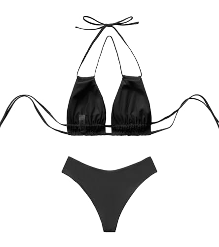 Image of Meetall Cheeky High Cut Triangle Bikini Sets for Women Cute Halter Top Swimsuits 2 Piece