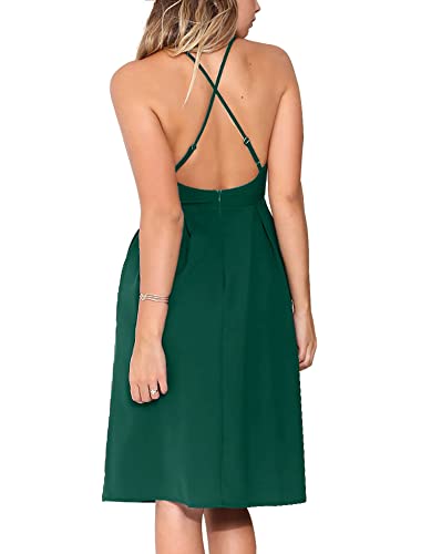 Image of Women's Deep V Neck Adjustable Spaghetti Straps Summer Dress Sleeveless Sexy Backless Party Dresses with Pockets