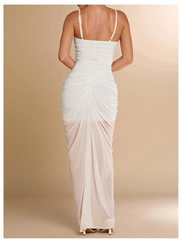 Image of Floerns Women's Ruffle Ruched Cami Dress Draped Split Elegant Bodycon Maxi Dresses