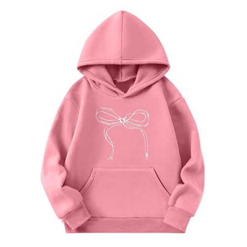 Girls Hoodies Sweatshirts Cute Bow Print Long Sleeve Tops Loose Fleece Pullover 2025 Trendy Preppy Shirts with Pocket2