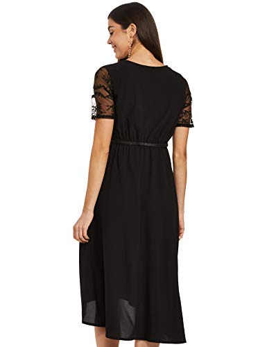 Image of EASYBUY Women's Dobby Georgette Fit and Flare Below The Knee Dress (SU20EX10LW Black L)