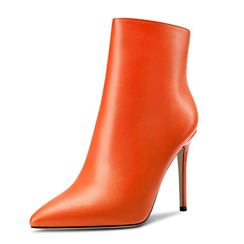 Aachcol Femmes Bottines Fermé Pointu Bout Aiguille Haut High Talon Heel Dress Chaussures Matte Fermeture à Glissière Sexy Orange c 10 CM 41 EU Cover