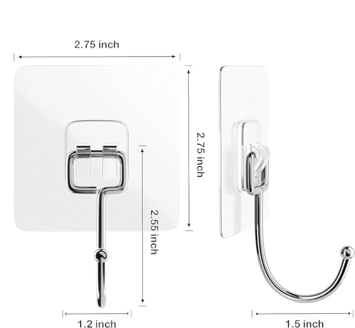 Image of Self Adhesive Heavy Duty Wall Hooks for Hanging Transparent Stainless Steel Waterproof Hooks for Kitchen, Bathroom, Home & Office (Stylish)