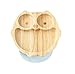eco rascals Piatti in bambù naturale a forma di gufo, per bambini, a forma di gufo, piastra di aspirazione per lo svezzamento con tre sezioni, base di aspirazione staccabile, colore grigio