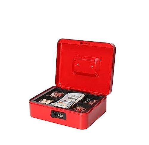 Caja Fuerte, Caja de seguridad for llaves acero con contraseña 300mm x 240mm 90mm, cerradura, hucha papel for contenido tienda, cajas for documentos A4(Rot)
