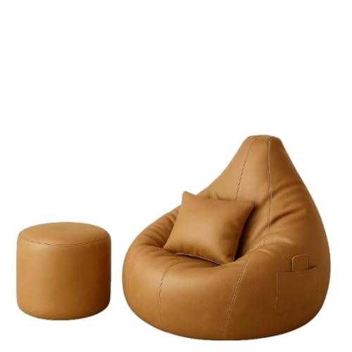 Bean Bag Chair | Gaming Seat with Side Pocket | Premium Leatherette, Washable Cover, Double Stitching | for Lounge & Bedroom | Cover Only (Free Pillow & Footrest, No Beans) (Tan, XL)