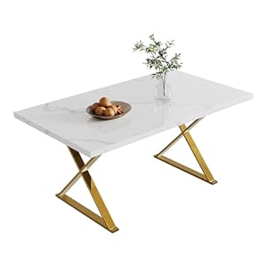 63in White Dining Table,Rectangular Kitchen Table for 4 & 6 Person with Faux Marble Table Top and Stainless Steel Base,Modern Kitchen Dining Room Table for Home, Kitchen