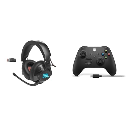 JBL Quantum 610 Over-Ear Gaming Kopfhörer – Wireless 2,4 GHz und 3,5 mm Klinke – Mit hochklappbarem Boom Mic und QuantumSurround Sound – Schwarz & Xbox Wireless Controller M für PC + USB C Cable