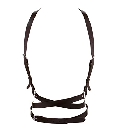 Women's Punk Waist Belt Body Chain Faux Leather Harness Adjustable with Buckles and O-Rings(SS-05Coffee)