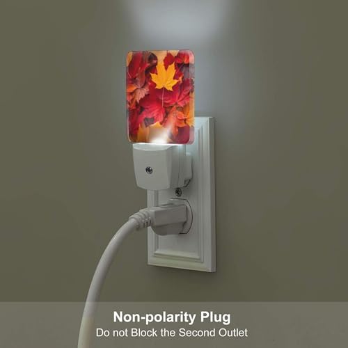 Image of Fall Maple Leaves Night Light Set of 2, Auto Sensor LED Dusk-to-Dawn Nightlights, Plug-in Sensor Lamp for Bedroom Bathroom Kitchen Hallway Stairs Decorative