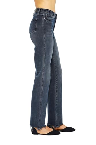 Judy Blue Women's High-Rise Button Fly Destroyed Hem Straight Leg Jeans4