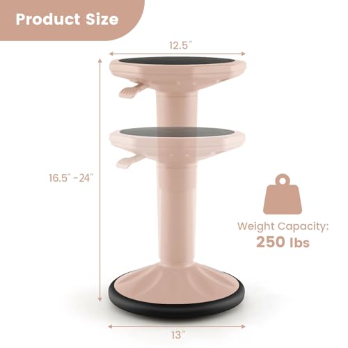Image of Giantex Wobble Stools for Classroom Seating, 24 inch Wiggle Stool with Adjustable Height, Sitting Balance Chair for School Active Learning, Office Stand Up, Flexible Seating Wobble Chair (Peach Pink)
