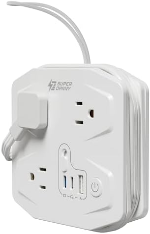 20W Travel Power Strip SUPERDANNY 3-Foot Wrap Up Extension Cord with 3 Outlets and 3 Fast Charging USBs, No Surge Protector Cruise Approved Portable Mini Travel Charger for Home Office Hotel, White