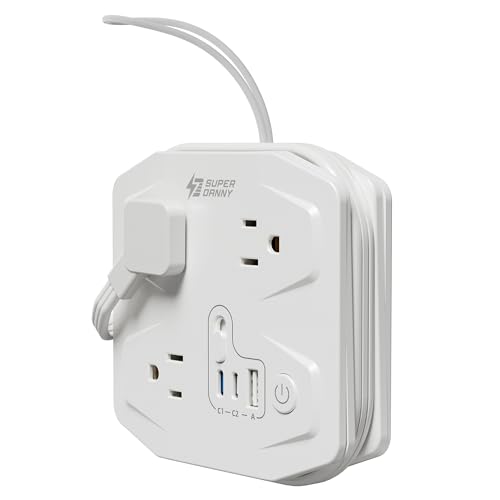 Image of 20W Travel Power Strip SUPERDANNY 3-Foot Wrap Up Extension Cord with 3 Outlets and 3 Fast Charging USBs, No Surge Protector Cruise Approved Portable Mini Travel Charger for Home Office Hotel, White