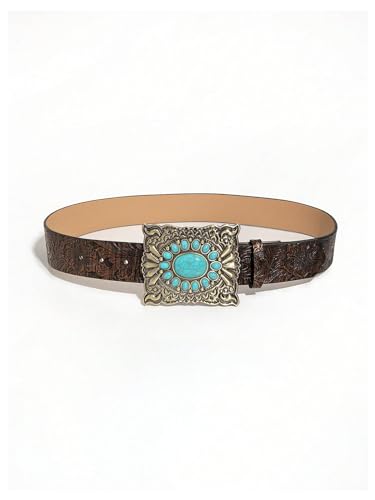 GORGLITTER Women's Western Belts Turquoise Cowgirl Counrty Concho Buckle Belts Vintage Bohemian2